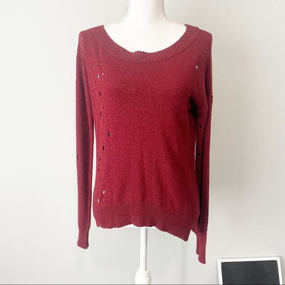 Express burgundy distressed sweater round neck size XS new with tags - Picture 1 of 7